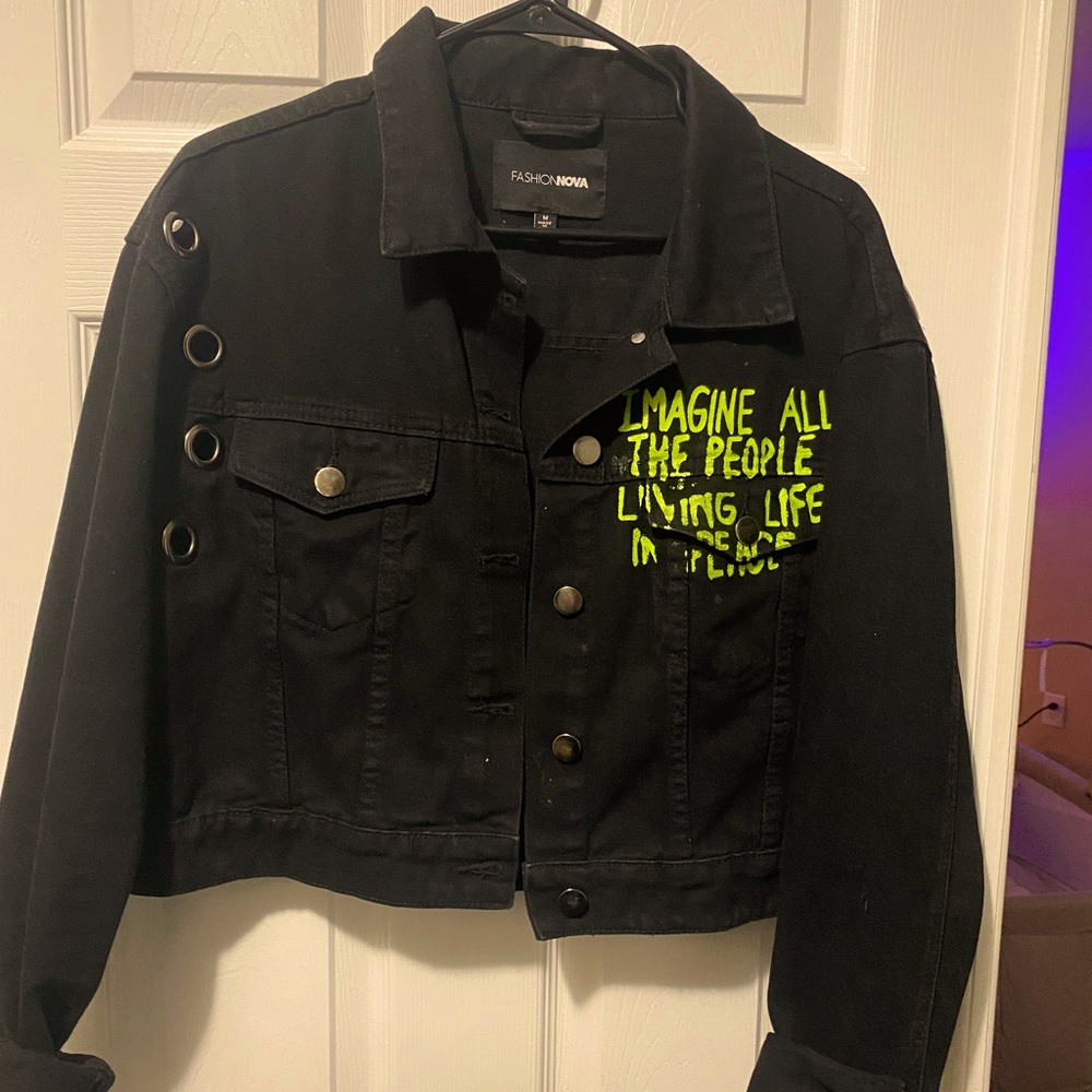 Black denim jacket ft. The Mona Lisa